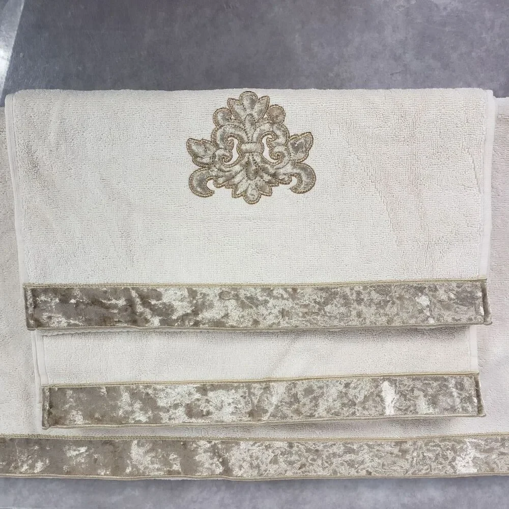 Linum Home 3 Pc Bath Towel Set Beige Turkish Cotton May Embellished